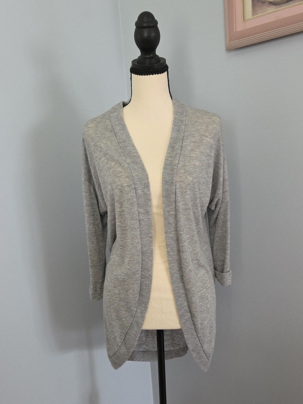 Sunday in Brooklyn Light Heather Gray Open Drape Cardigan